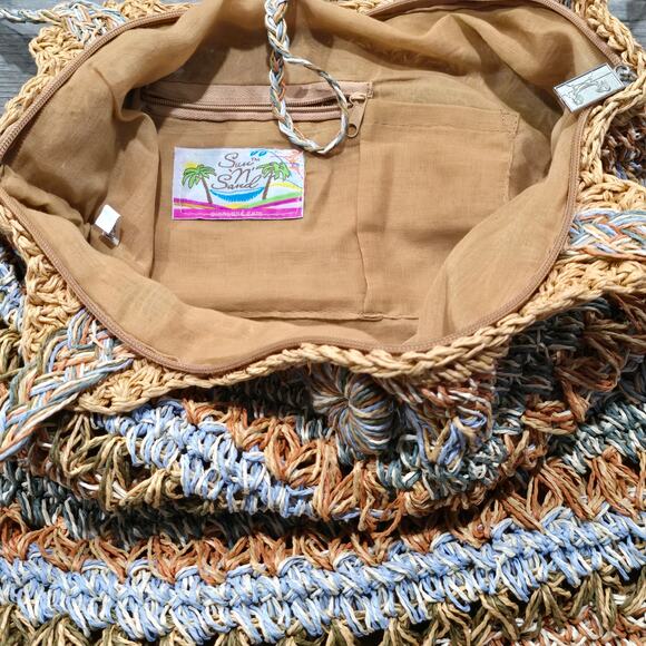 Sun 'N' Sand Straw Woven Shoulder Bag Zip Closure Multi Color Purse - Picture 4 of 7